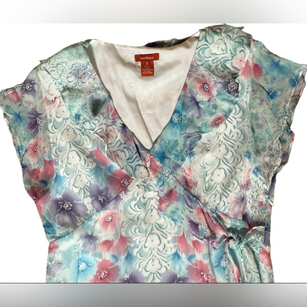 Sundance Fairycore Dress Size 14 Womens 100% Silk Sleeveless Ruffled Tiered Midi - Picture 4 of 10